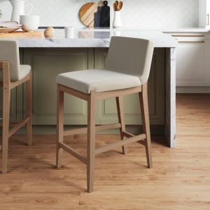 Gracie Modern Bar Stool, Boucle Upholstered Chair and Brushed Wooden Legs  |  Counter and Bar Stools Counter & Bar Stools Brown, Cream