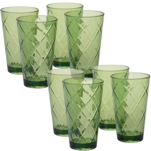 Green Diamond Green Acrylic 20-ounce Iced Tea Glasses (Set of 8)  |  Drinking Glasses Dinnerware Drinking Glasses