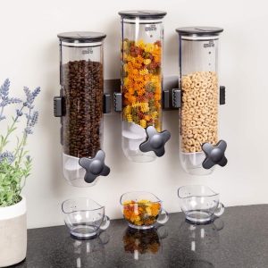 Grey 39 Oz Wall Mount Dry Food Dispenser  |  Kitchen Canisters Kitchen Canisters Grey