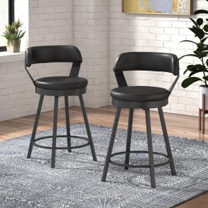 Grinzau Faux Leather Metal Swivel Stools (Set of 2)  |  Counter and Bar Stools Counter & Bar Stools Black, Brown, Grey, White