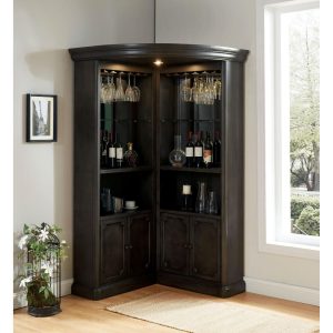 Groenlo Transitional Grey Wood Multi-Storage Curio Cabinet with Molded Details by   |  Home Bars Home Bars Grey