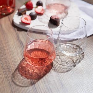 Hammered Base All-Purpose Stemless Wine Glass, 17.75-ounce, Set of 8  |  Wine Glasses Dinnerware Clear