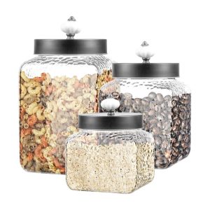 Hammered Square Glass 3-Piece Canister Set  |  Kitchen Canisters Kitchen Canisters Clear