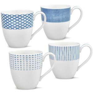 Hammock Set Of 4 Assorted Mugs, 15 Oz.  |  Mugs Dinnerware Blue, Green, Grey