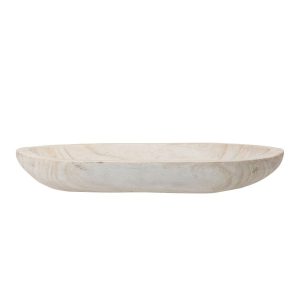 Hand-Carved Paulownia Wood Bowl – 14.5″L x 10.3″W x 2.0″H  |  Serveware Dinnerware Black, Tan, White