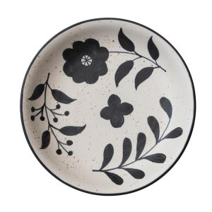 Hand Painted Stoneware Bowl with Floral Design – 14.0″L x 14.0″W x 2.3″H  |  Bowls Bowls Black