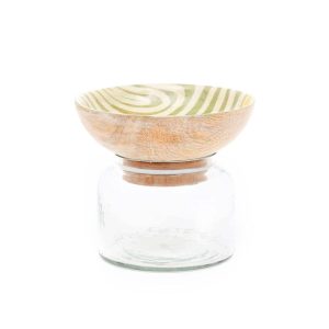 Handcrafted Rayas Nut Bowl Small – 100% Mango Wood with Glass Jar  |  Bowls Bowls Beige