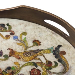 Handmade Birds Of Dawn Reverse-Painted Glass Tray  |  Serveware Dinnerware Gold