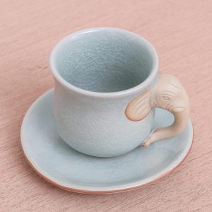 Handmade Elephant Gaze Celadon Ceramic Cup And Saucer  |  Cups Cups Cups