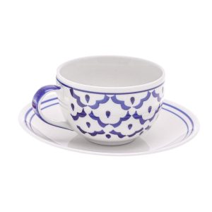 Handmade Pineapple Look Ceramic Cup And Saucer  |  Cups Cups Blue