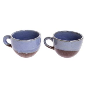 Handmade Sea Blue Morning Ceramic Coffee Cups (Pair)  |  Cups Cups Blue