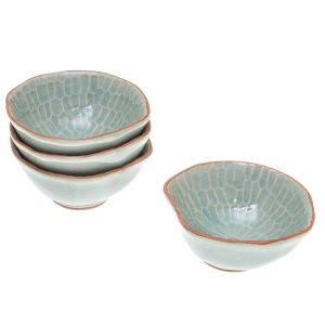 Handmade Sunflower Dream Celadon Ceramic Appetizer Bowls (Set Of 4)  |  Serveware Dinnerware Green