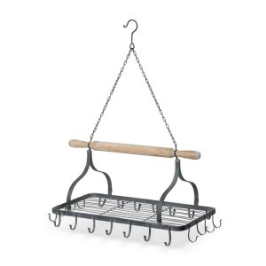 Hanging Rolling Pin Pot Rack – Matte galvanized – 33.5″L x 17″W x 15″H  |  Pot Racks Kitchen Storage Pot Racks