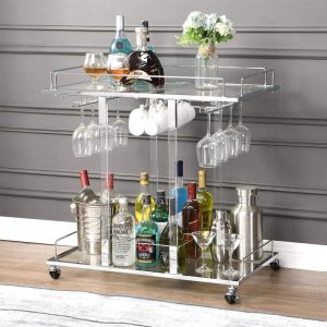 Hausfame Home Bars Cart Glass Metal Chrome Clear Modern Wine Rack – N/A  |  Home Bars Home Bars Clear, Grey, White