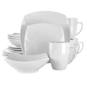 Hayes 16 Piece Square Porcelain Dinnerware Set in White  |  Plates Dinnerware Plates