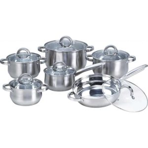 Heim Concept Silver 12-piece Stainless Steel Cookware Set w/Glass Lid  |  Cookware Sets Cookware Sets Cookware Sets