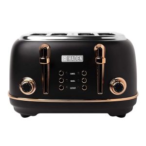 Heritage 4 Slice Wide Slot Stainless Steel Toaster with Tray, Black/Copper – 4.2  |  Toasters Kitchen Appliances Black