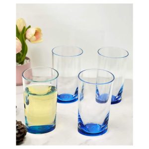 Hi Ball Oval Halo Acrylic Drinking Glasses Set of 4 (15oz) – 3.35″ W x 3.35″ L x 5.9″ H  |  Drinking Glasses Dinnerware Blue, Clear, Multi