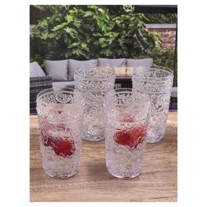 Hi Ball Paisley Acrylic Drinking Glasses Set of 4 (17oz) – 3.38″ W x 3.38″ L x 6″ H  |  Drinking Glasses Dinnerware Blue, Clear, Pink