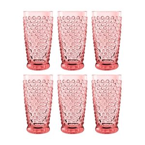 Hobnail Jumbo, 20 oz. Set of 6  |  Drinking Glasses Dinnerware Blue, Clear, Pink