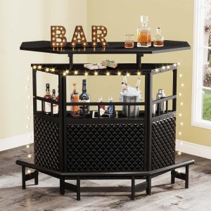 Home Bar Cabinet Mini Bar Table with Storage Shelves and Footrest, Wine Glass Holder for Home/Kitchen/Bar/Pub  |  Bar Tables Bar Tables Bar Tables