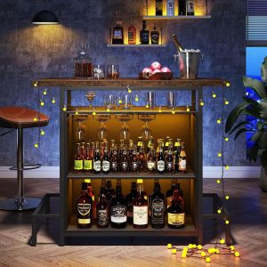 Home Bar Unit 3-Tier Liquor Bar Table with Glasses Holder Wine Storage  |  Bar Tables Bar Tables Bar Tables