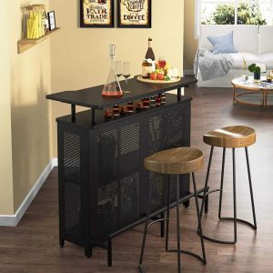 Home Bar Unit, 3 Tier Mini Bar with Glasses Holder Wine Storage Shelf  |  Home Bars Home Bars Black, White