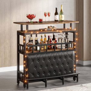 Home Bar Unit,4 Tier Liquor Bar Table with Storage and Footrest,Bar Organizer Table for Home Bar  |  Home Bars Home Bars Black, Brown