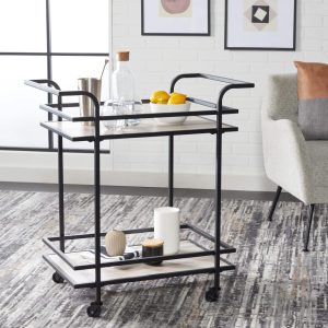 Home Collection Lameris 2 Tier Bar Cart With Handles – 30″ L x 18″ W x 33″ H  |  Home Bars Home Bars Black, Clear, Grey, Yellow