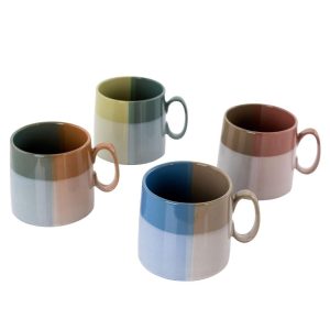 Home Glasgow 4 Piece 19.5 Ounce Fine Ceramic Cup Set in Assorted Designs  |  Cups Cups Blue, Green