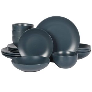 Home Queenslane 16-Piece Double Bowl Stoneware Dinnerware Set  |  Dinnerware Sets Dinnerware Black, Blue, Green