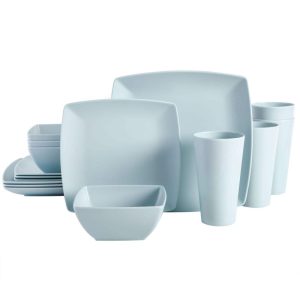 Home Soho Grayson Square Melamine Dinnerware Set, Service for Four (16pcs), Grey  |  Dinnerware Sets Dinnerware Blue, Green, Grey