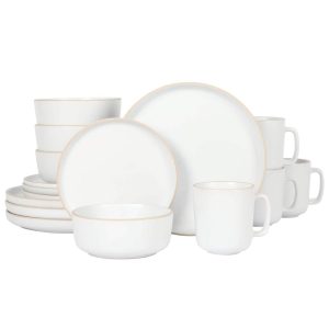 Home Zuma 16 Piece Stoneware Plates, Bowls, & Mugs Dinnerware Set – Matte White  |  Dinnerware Sets Dinnerware Black, Blue, Brushed Nickel, Green, Grey, Ivory, White