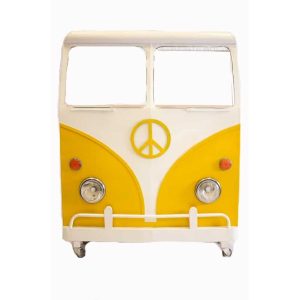 HomeRoots 12.5″ X 53.5″ X 68.5″ Yellow and White Peace Van Wine Bar  |  Home Bars Home Bars Home Bars