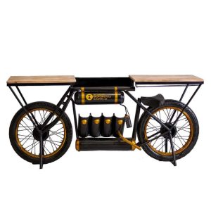 HomeRoots Black and Gold Iron And Solid Wood Bar Cart With Wine Storage  |  Home Bars Home Bars Black