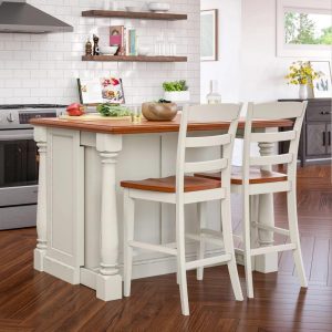 Homestyles  3-Piece Off-White Wood Kitchen Island Set with Wood Top – 48′ x 25′ x 36′  |  Kitchen Carts Kitchen Carts Kitchen Carts