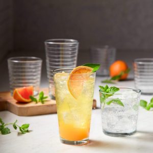 Hoops 16-Piece Tumbler and Rocks Glass Set  |  Drinking Glasses Dinnerware Clear