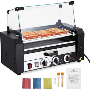 Hot Dog Roller with Warming Drawer, Stainless Steel Sausage Grill  |  Toaster Ovens Kitchen Appliances Silver