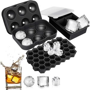 Ice Tray Molds – Ball, Square & Honeycomb  |  Serveware Dinnerware Black, Grey