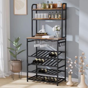 Industrial Wine Rack freestanding with Glass Holder and Wine Storage  |  Wine Racks Kitchen Storage Brown, Green