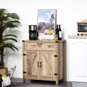 Industrial Wooden Storage Cabinet Kitchen Sideboard with Drawer and Adjustable Shelf for Dining Room  |  Pantry Organizer Kitchen Storage Natural, White