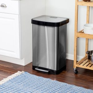 Innovaze 14.5 Gal./55 Liter Rectangle Step-On Stainless Steel Trash Can for Kitchen  |  Kitchen Trash Cans Kitchen Storage Kitchen Trash Cans