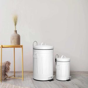 Innovaze 3.2 Gal./12-Liter and 0.8 Gal./3 Liter Old Time Style Round White Metal Step-on Trash Can Set  |  Kitchen Trash Cans Kitchen Storage Black, White