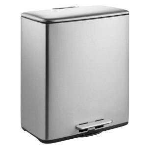 Innovaze Stainless Steel 14.8 Gallon Dual Compartment Step-On Kitchen Trash Can Rubbish & Recycling Bin  |  Kitchen Trash Cans Kitchen Storage Kitchen Trash Cans