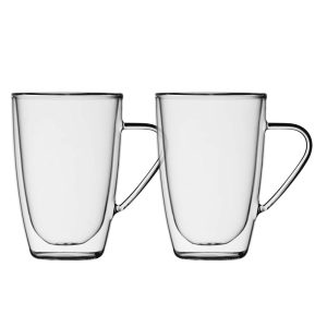 Insulated Double Wall Mug Cup Glass-Set of 4 Mugs/Cups Thermal,350ml  |  Mugs Dinnerware Clear