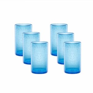 Iris Seeded Glass Highball Tumbler Set of 6 – 17 oz  |  Drinking Glasses Dinnerware Blue, Clear, Orange, Red