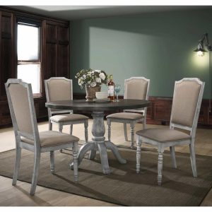 Iris Weathered White Wood 5-Piece Dining Set  |  Kitchen and Dining Sets Kitchen & Dining Sets Kitchen & Dining Sets