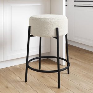 Isaac Modern Backless Metal Round Bar Stool with Boucle Padded Seat and Metal Base  |  Counter and Bar Stools Counter & Bar Stools Counter & Bar Stools