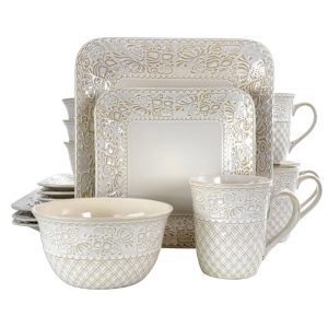 Ivory Lotus 16 Piece Square Dinnerware Set – N/A  |  Dinnerware Sets Dinnerware Dinnerware Sets