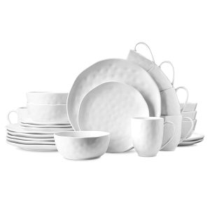 Ivy Porcelain Dinnerware Set, 24-Piece  |  Dinnerware Sets Dinnerware Black, Green, Navy, White